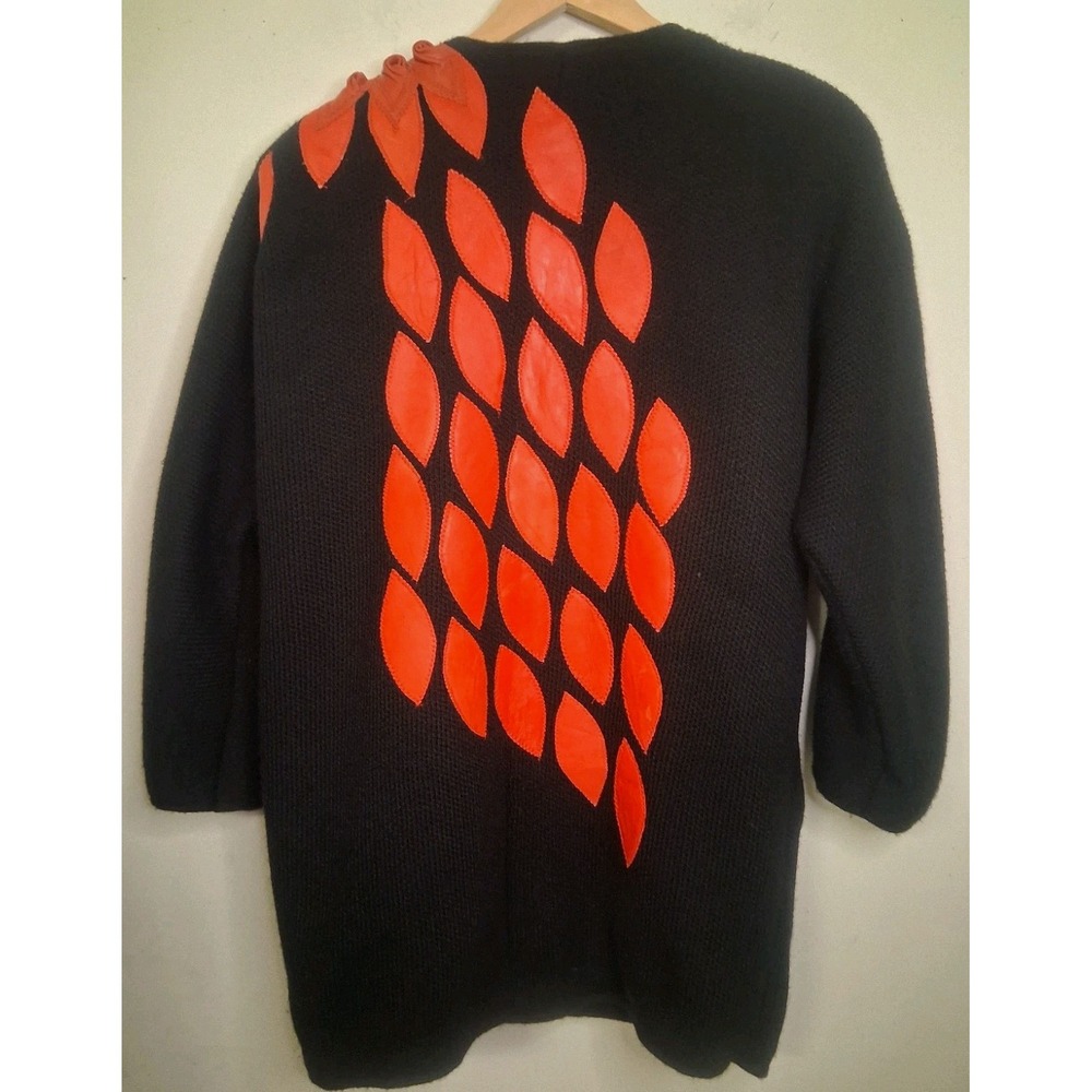 Vintage 80s Sweater Cardigan‎ Red Leather Roses Retro Stranger Things Aesthetic - Picture 3 of 15